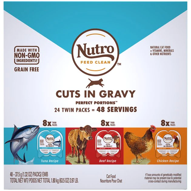 Nutro Perfect Portions Grain-Free Cuts in Gravy Variety Pack Beef, Tuna & Chicken Recipe Adult Cat Food Trays 3 Nutro Perfect Portions Grain-Free Cuts in Gravy Variety Pack Beef, Tuna & Chicken Recipe Adult Cat Food Trays