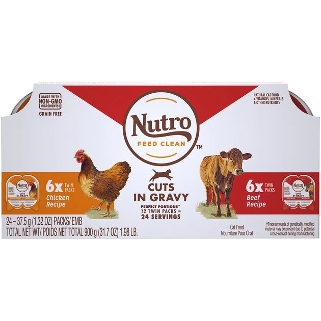 Nutro Perfect Portions Grain-Free Cuts in Gravy Variety Pack Chicken & Beef Recipe Adult Cat Food Trays 3 Nutro Perfect Portions Grain-Free Cuts in Gravy Variety Pack Chicken & Beef Recipe Adult Cat Food Trays
