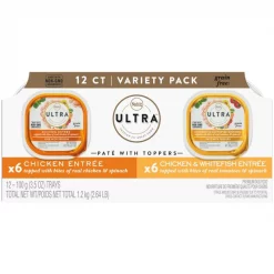 Nutro Ultra Variety Pack Adult Grain-Free Chicken, Chicken & Whitefish Entree Pate Dog Food Trays with Toppers